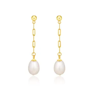 Gold Chain Pearl Drop Earrings