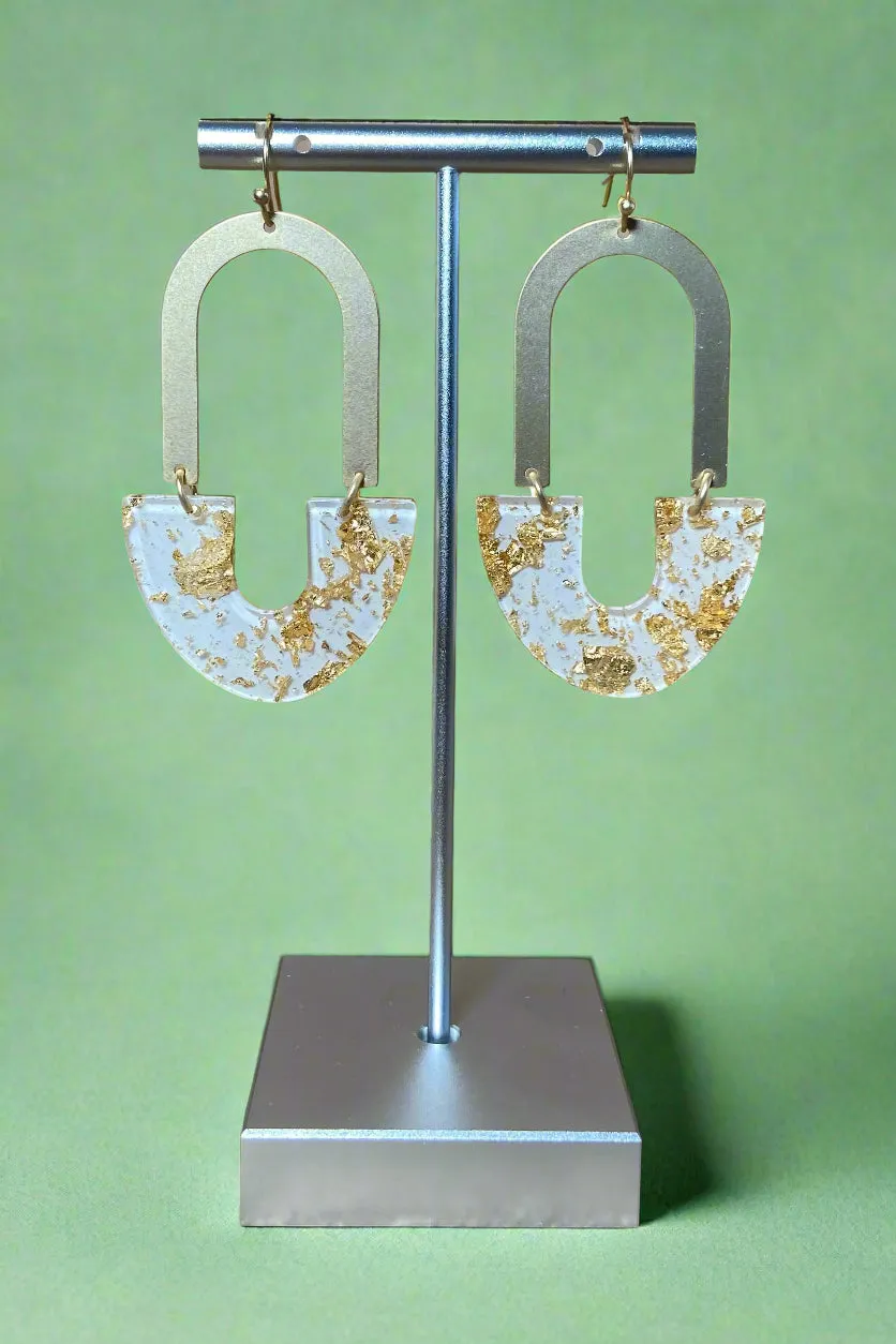 Gold Flake Earrings White