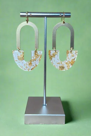 Gold Flake Earrings White
