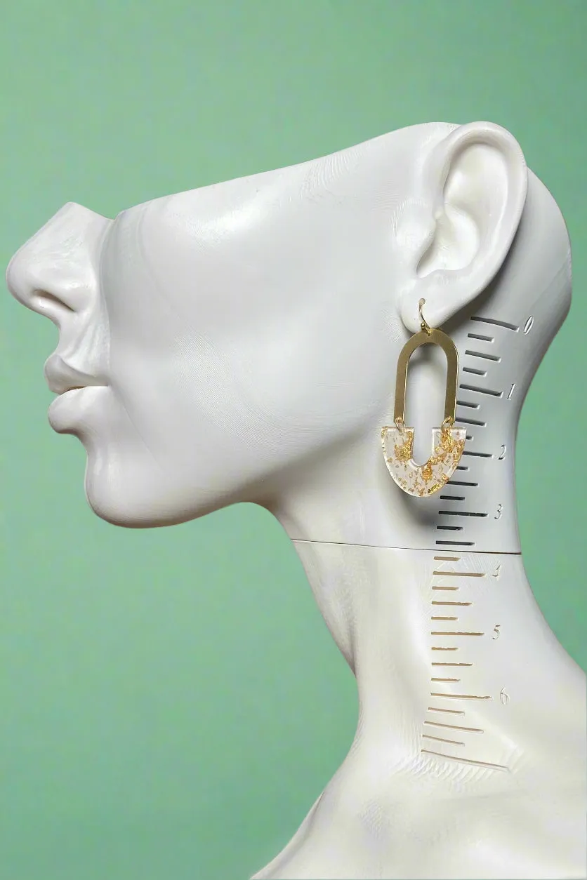 Gold Flake Earrings White