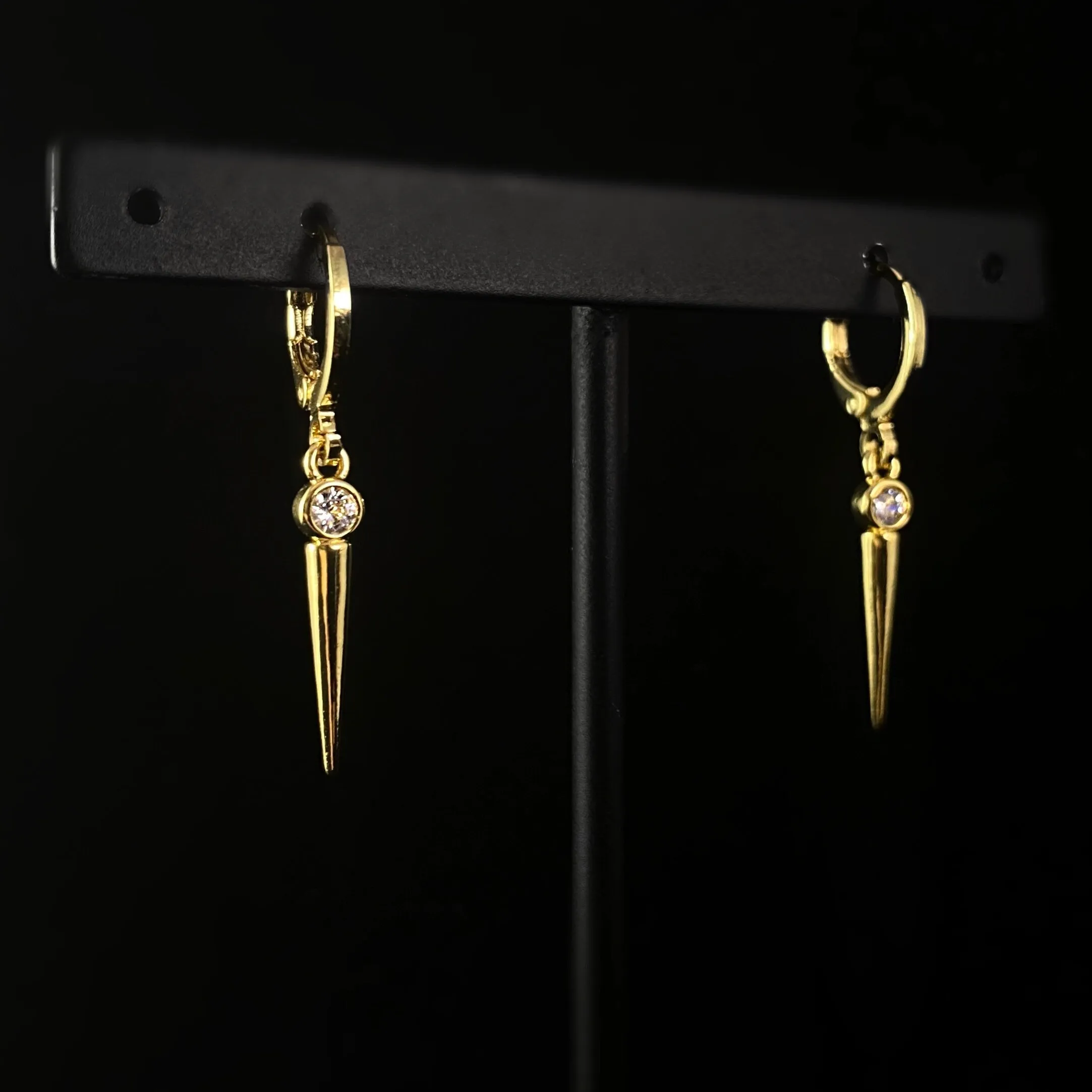 Gold Spike Earrings with Clear Swarovski Crystal Accent - VBC