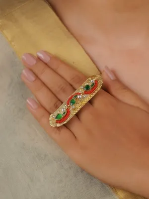 Green Color Gold Plated Mishr Ring - MR-RNG15M