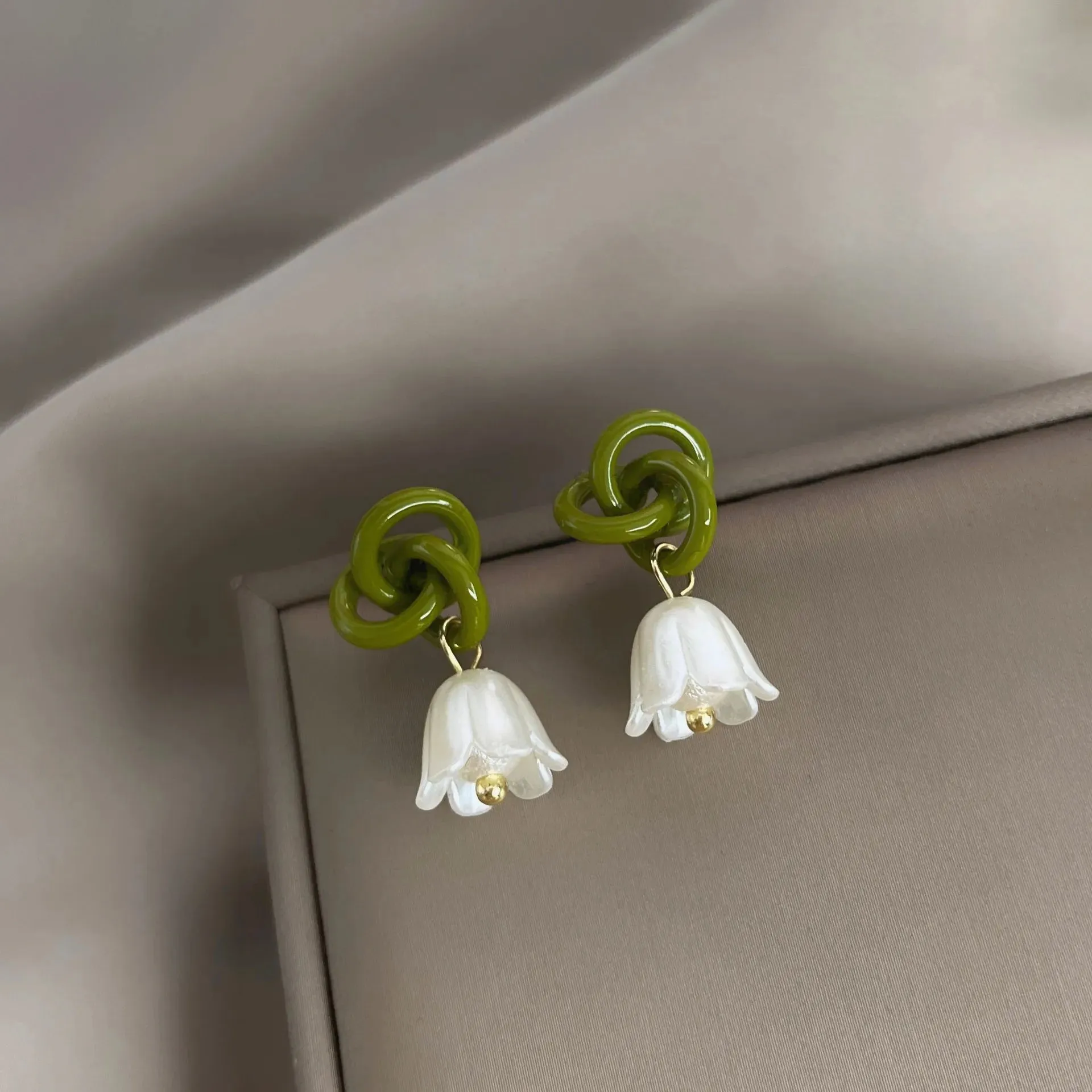 Green Knotted Lily of the Valley Earrings