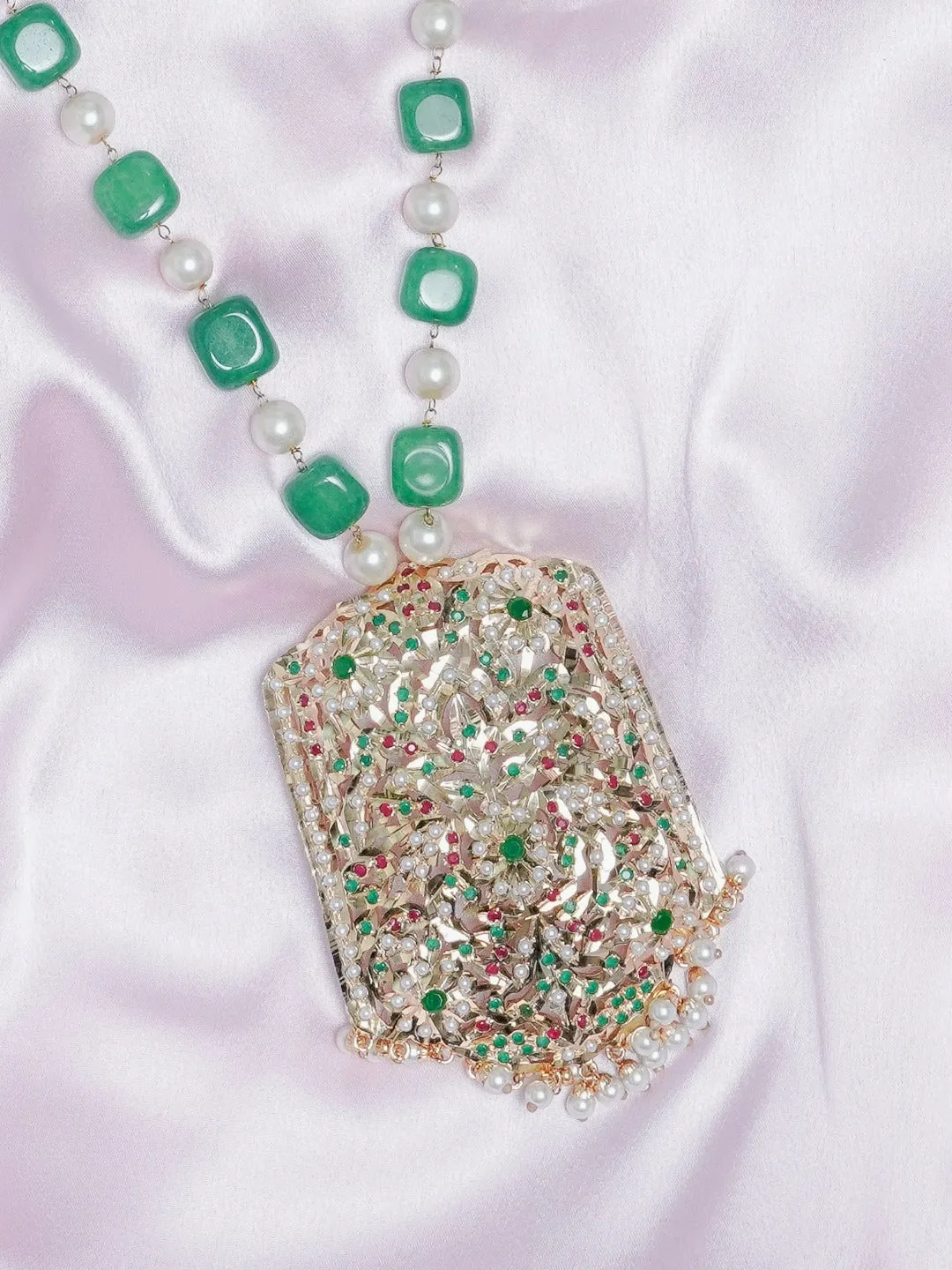 Green Pearl Multicolour Jadau Pendant Necklace