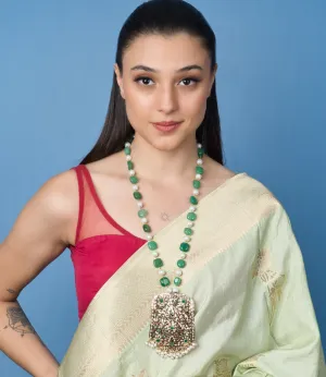 Green Pearl Multicolour Jadau Pendant Necklace