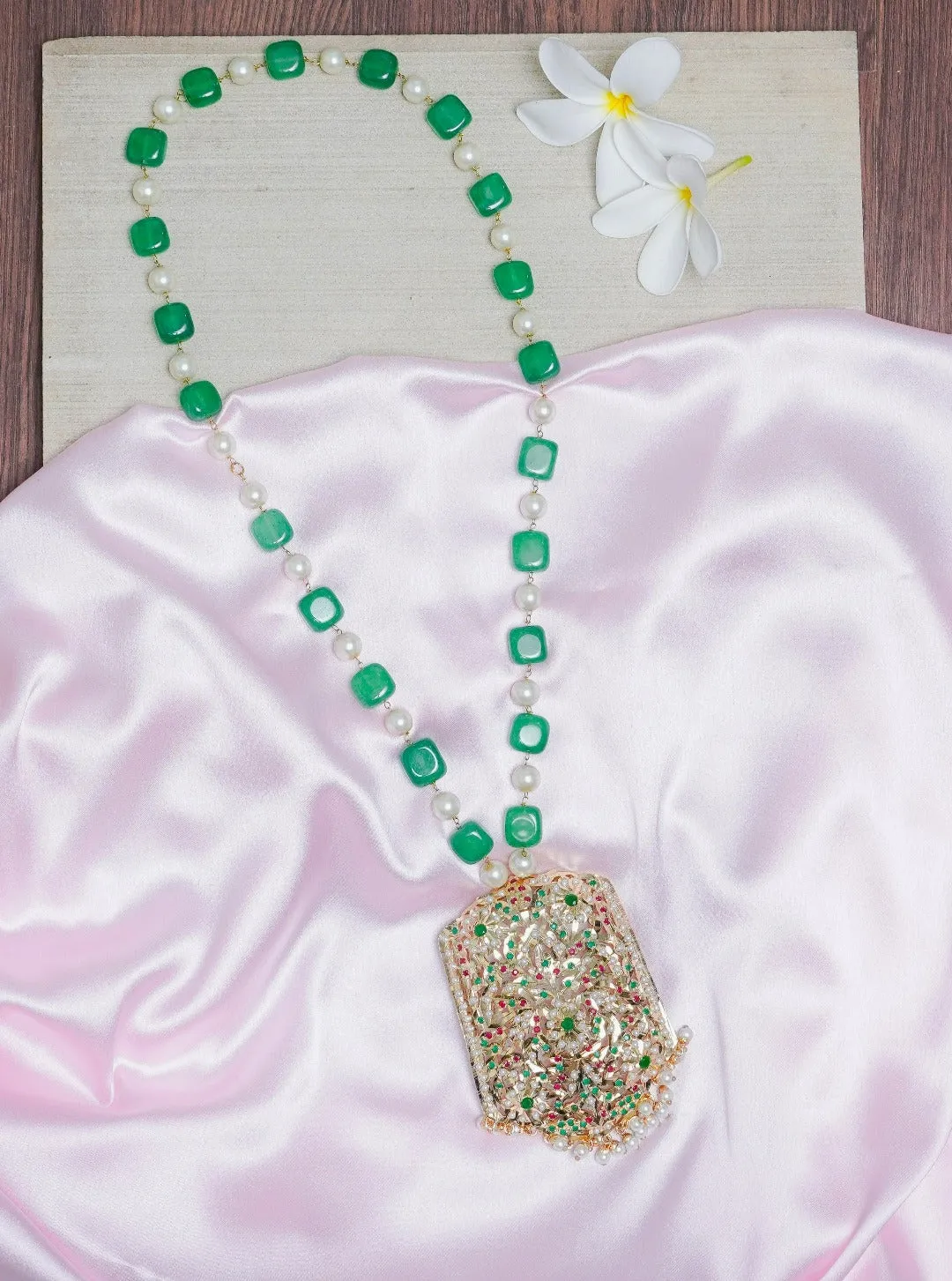 Green Pearl Multicolour Jadau Pendant Necklace