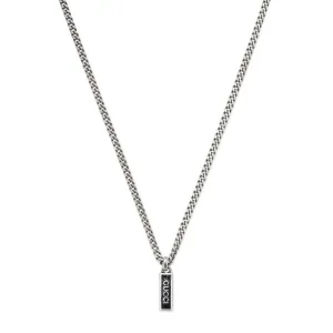Gucci Black Enamel Sterling Silver Pendant Necklace