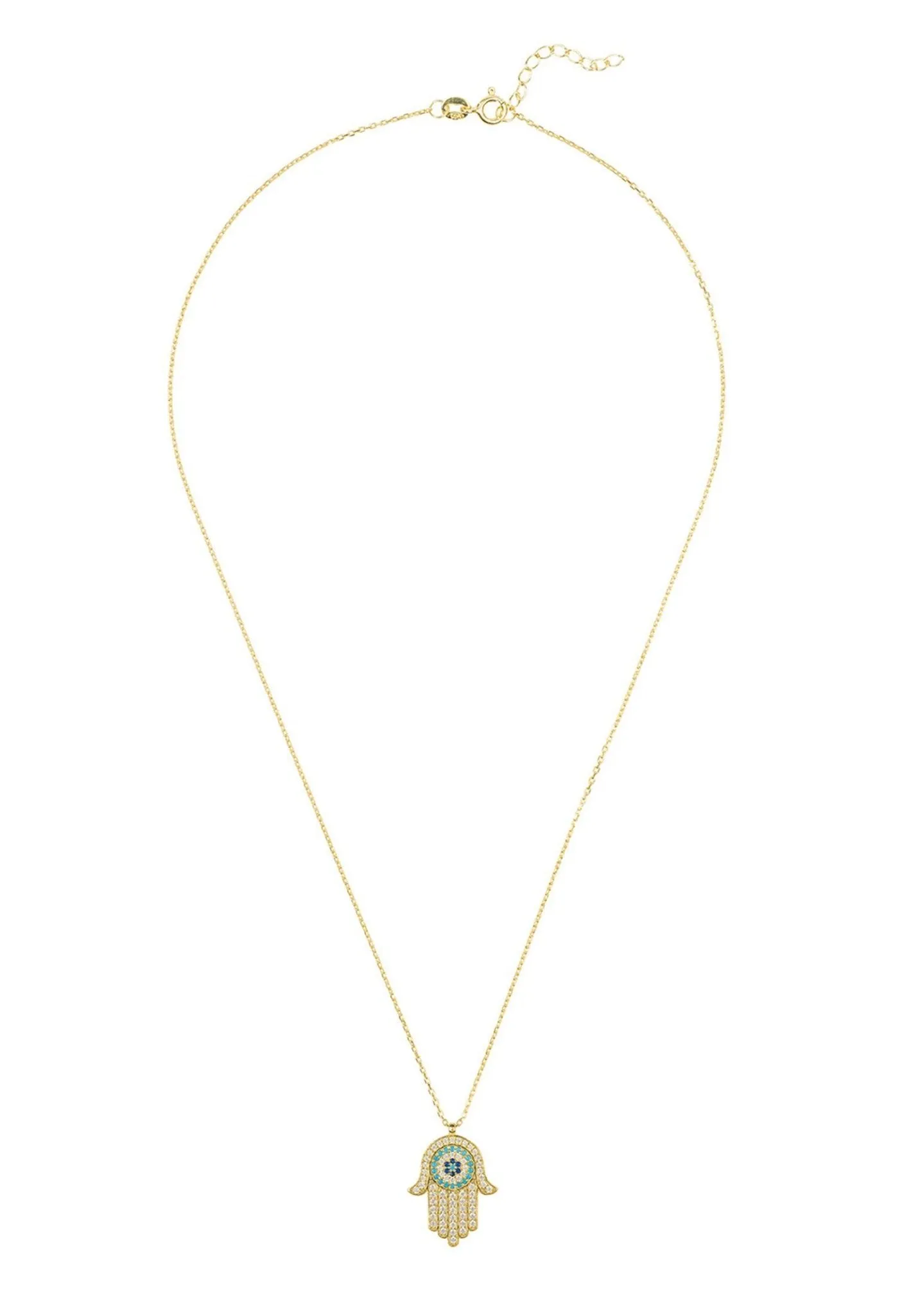 Hamsa Hand Evil Eye Pendant Necklace Dipped in Gold