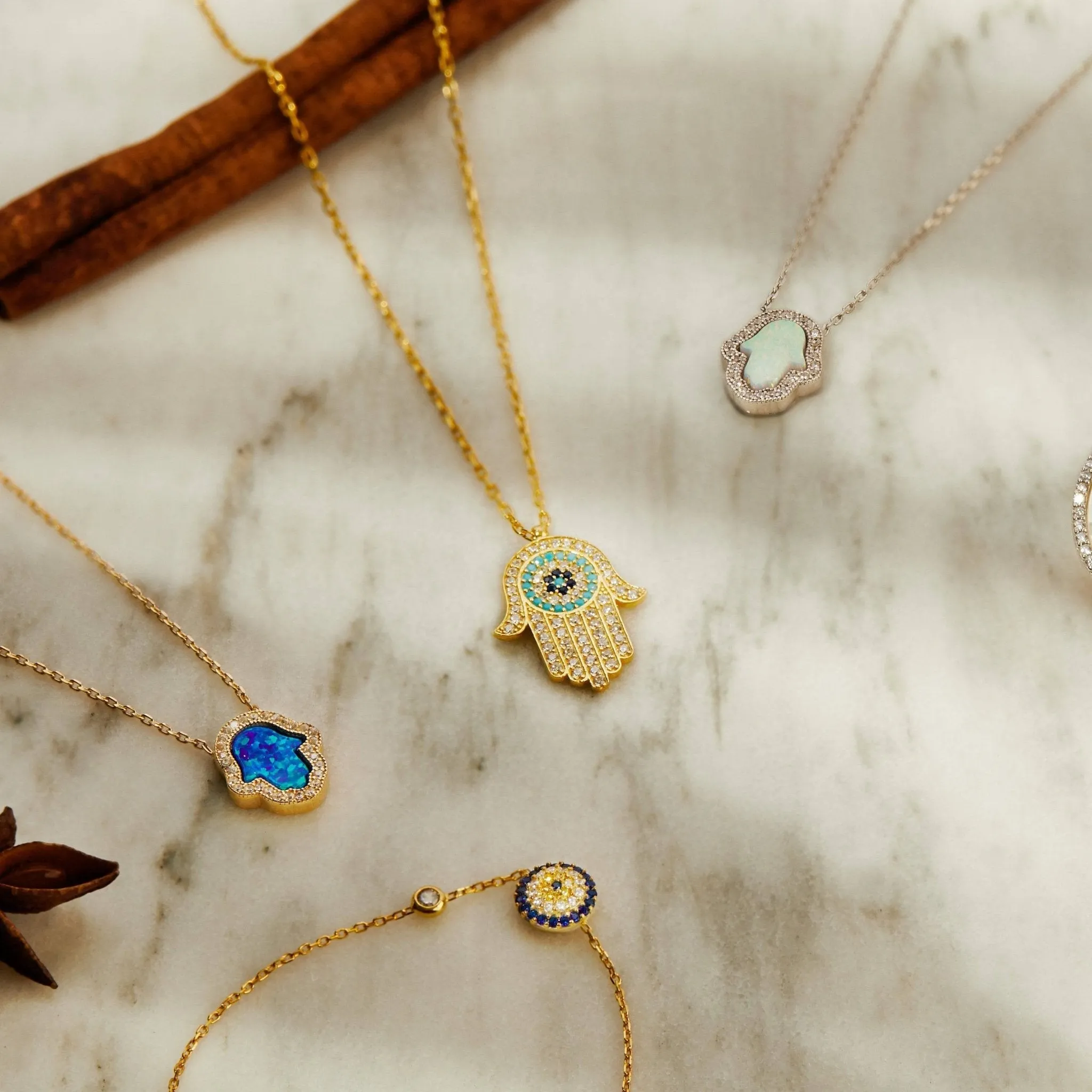 Hamsa Hand Evil Eye Pendant Necklace Dipped in Gold
