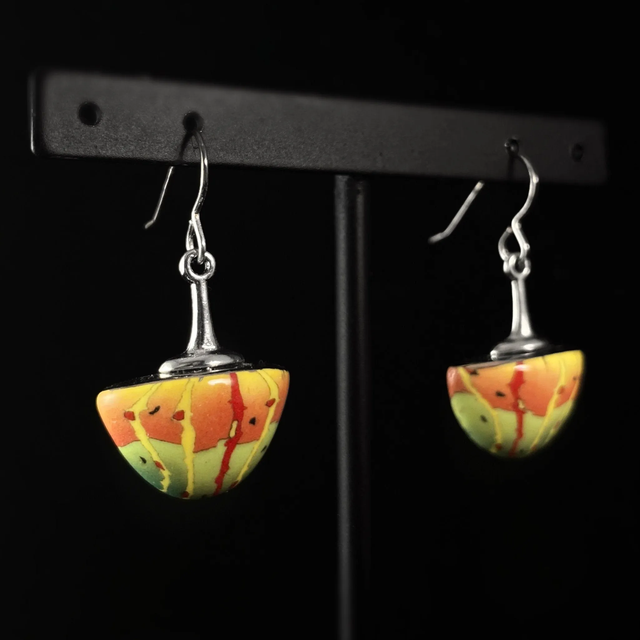 Handmade Millefiori Porcelain Forest Drop Earrings, Handmade - Blue Studio