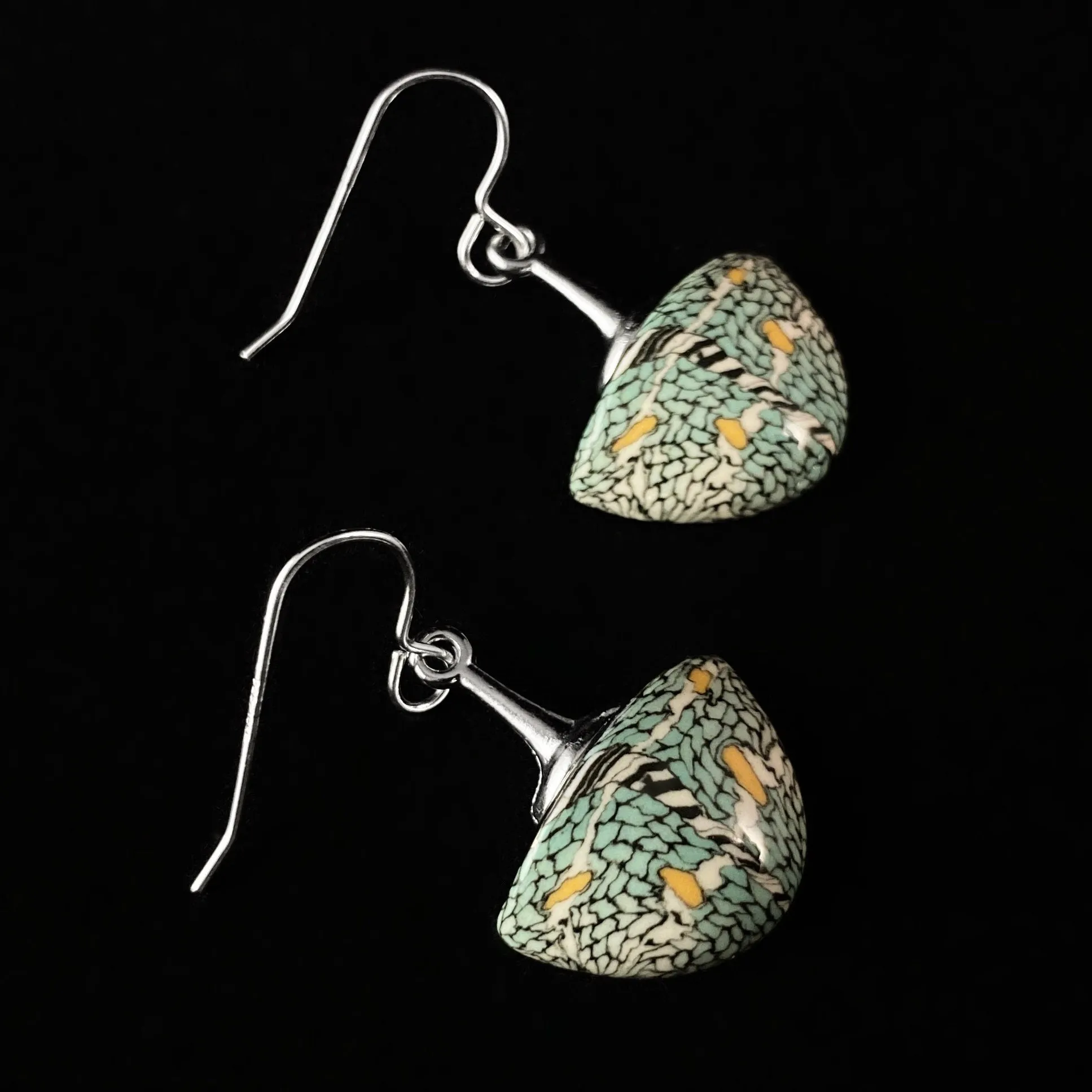 Handmade Millefiori Porcelain Sections Drop Earrings, Handmade - Blue Studio