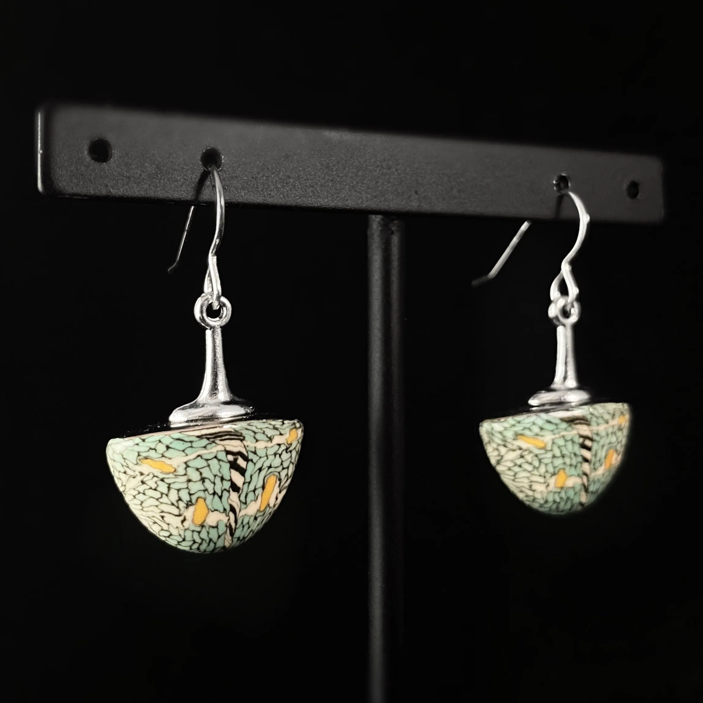 Handmade Millefiori Porcelain Sections Drop Earrings, Handmade - Blue Studio