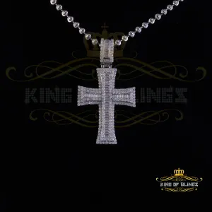 King Of Bling's 925 White Sterling Silver 2.25ct VVS D Clr. Moissanite Cross Pendant for Women's
