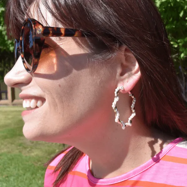 Large Pearl & Gold Twist Hoop Earrings