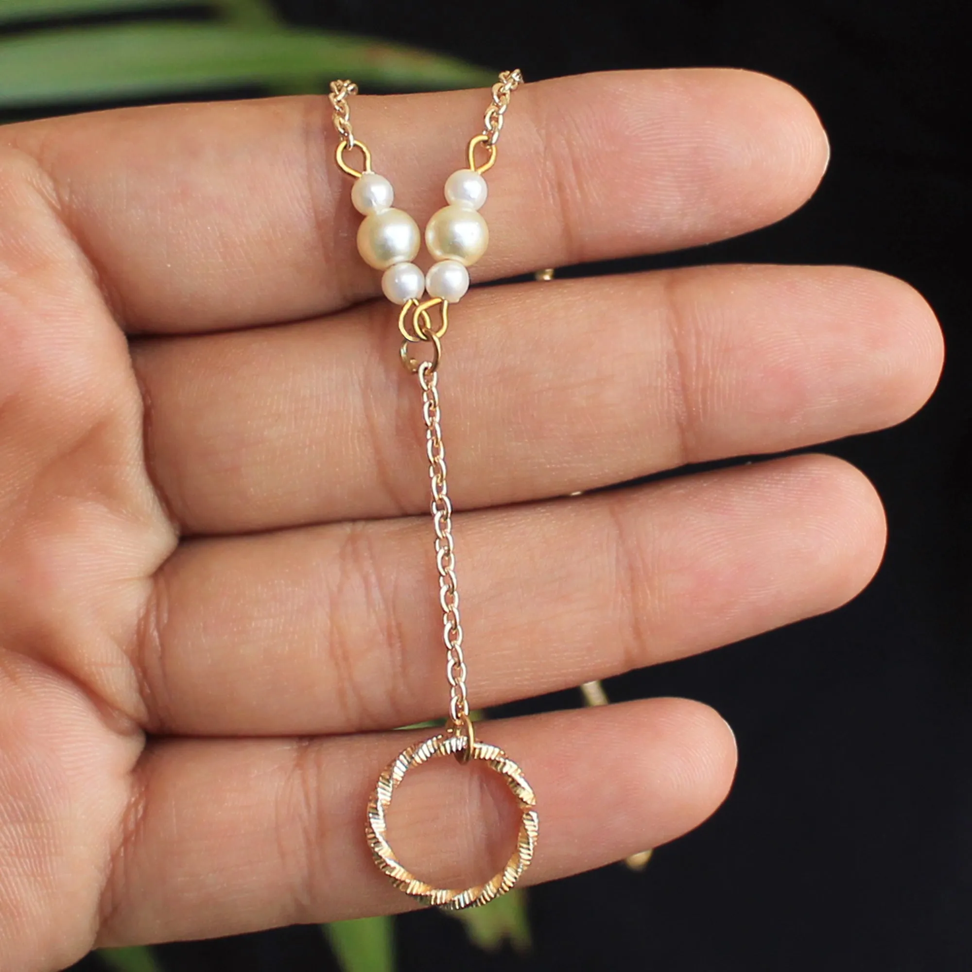 Lariat Necklace With A Ring Drop