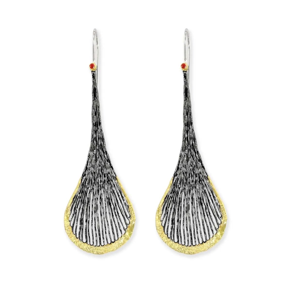 Long Fan-Shaped Ruby Earrings