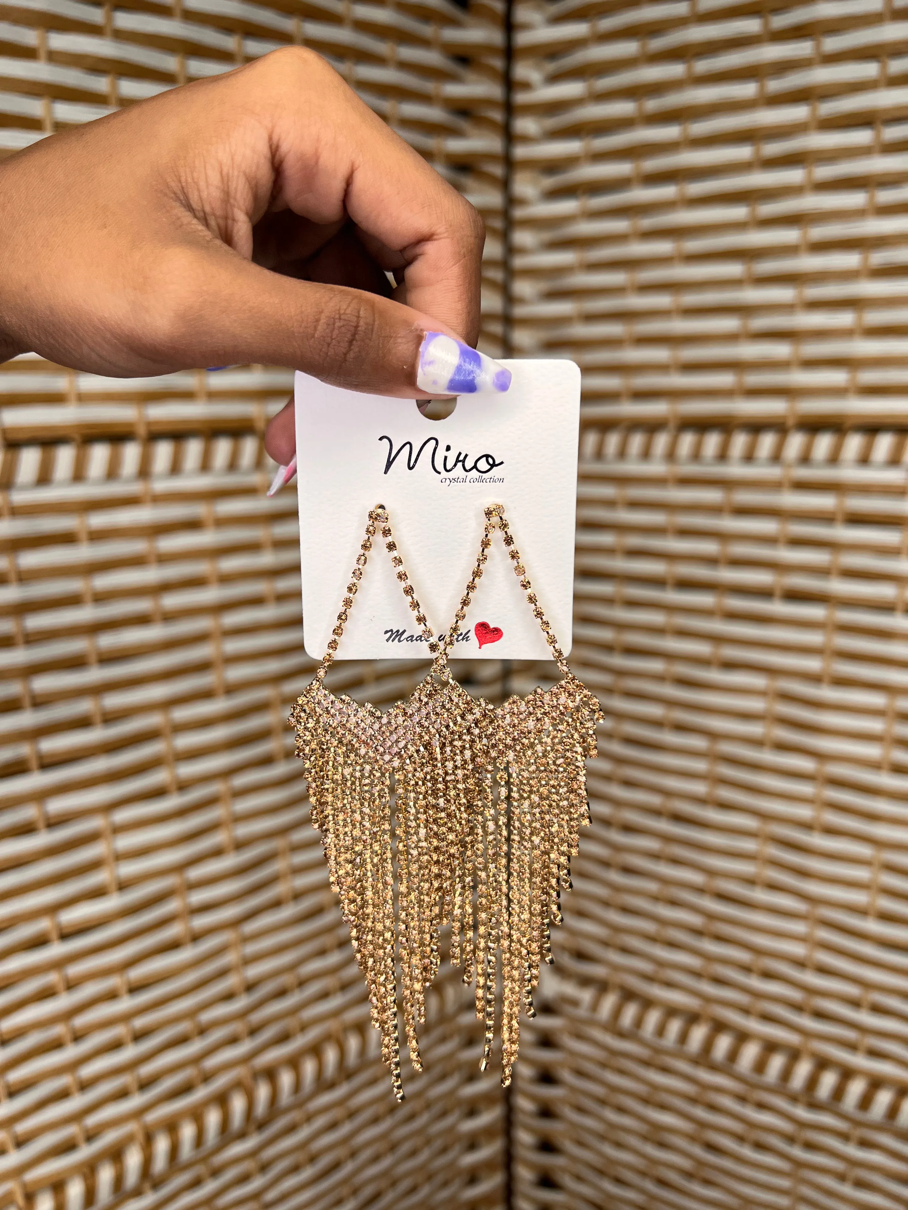 Long Tassel Rhinestone Drop Earrings