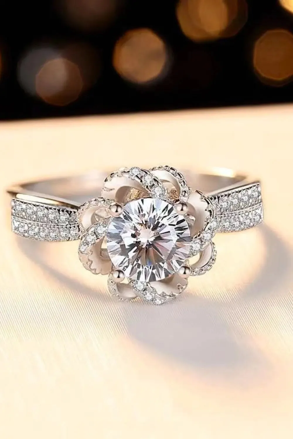 LOVCIA 2 Carat Moissanite Floral Platinum-Plated Ring