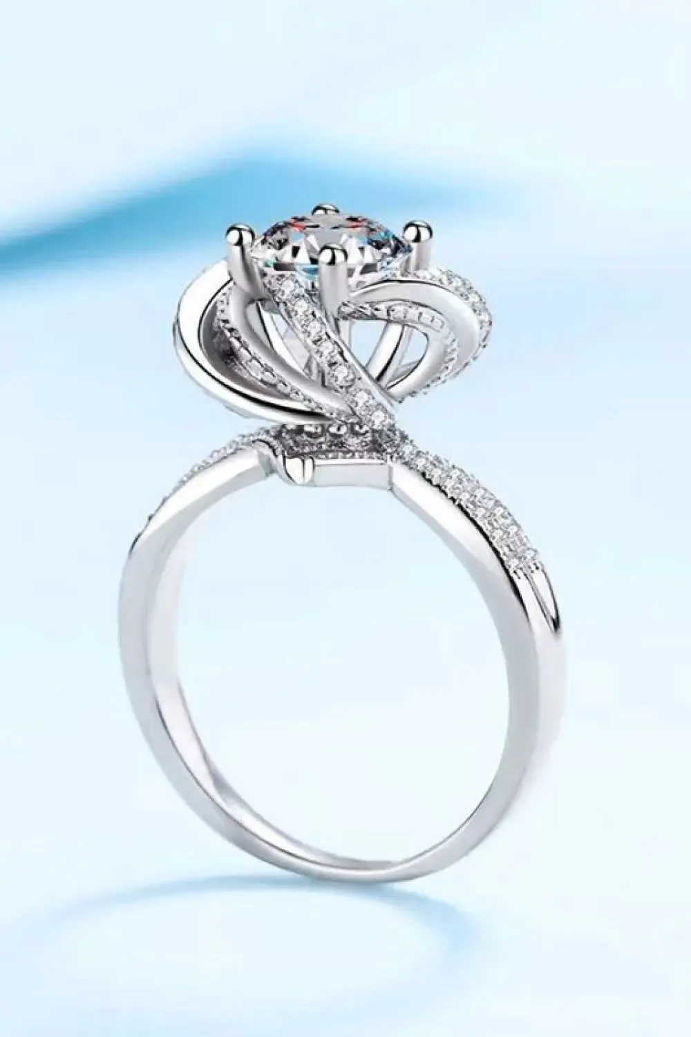 LOVCIA 2 Carat Moissanite Floral Platinum-Plated Ring