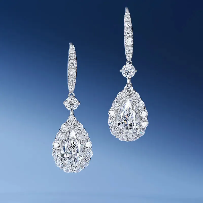 LOVCIA Elegant Drop-shaped Diamond Earrings with Sterling Silver Enclosure for Women