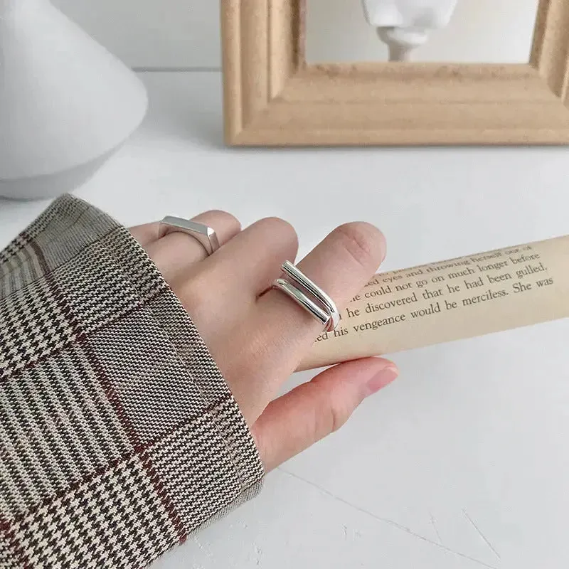 LOVCIA Minimalist Lines Cross Simple 925 Sterling Silver Adjustable Ring