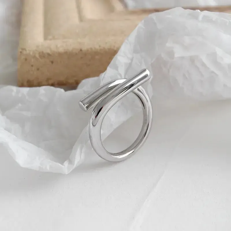 LOVCIA Minimalist Lines Cross Simple 925 Sterling Silver Adjustable Ring