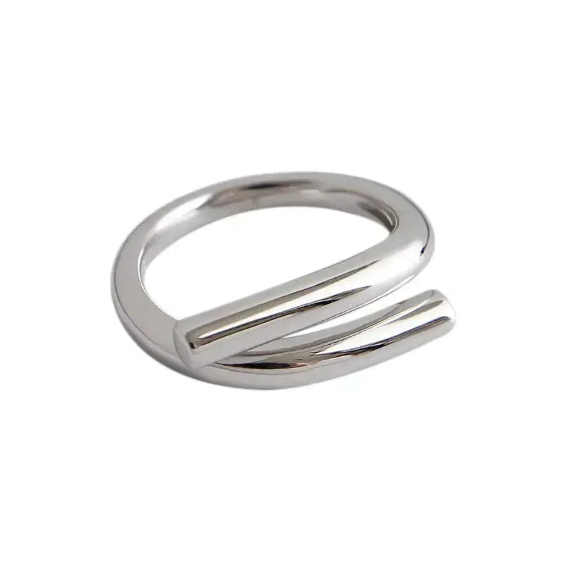 LOVCIA Minimalist Lines Cross Simple 925 Sterling Silver Adjustable Ring