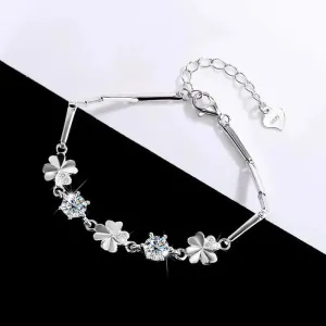 LOVCIA Sterling Silver Four-leaf Clover Bracelet for Women with Shining Zircon and Moissanite Crystal Options