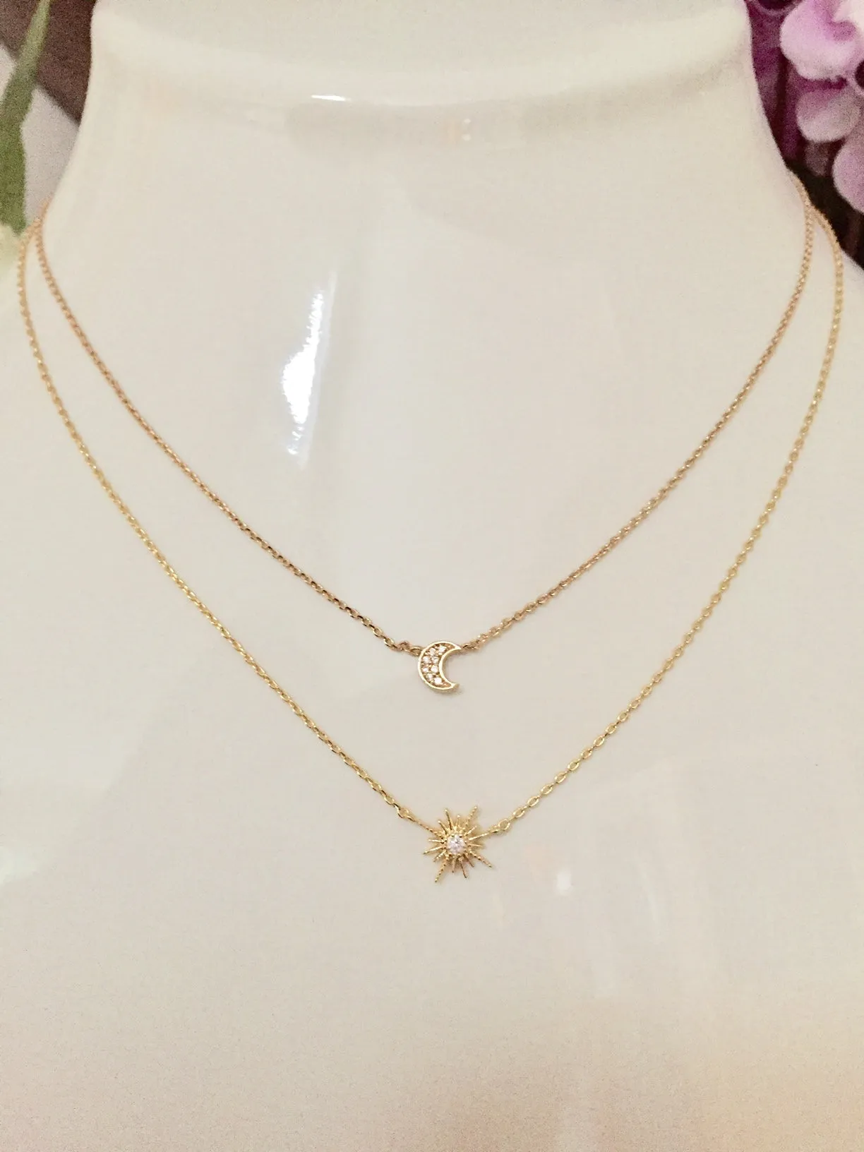 Luna Cubic Zirconia Delicate Moon Necklace