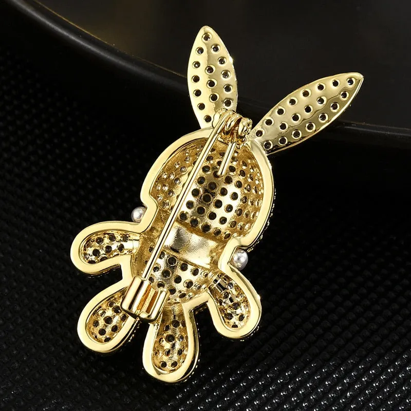 Luxury Copper Micro Inlaid Cubic Zirconia Rabbit Women Brooch Set