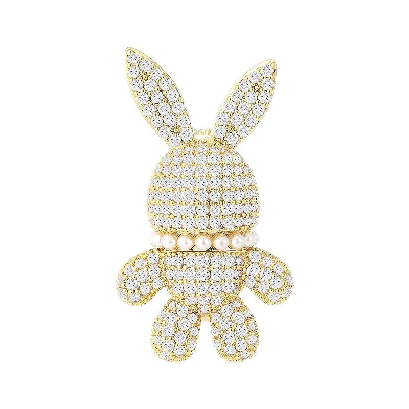 Luxury Copper Micro Inlaid Cubic Zirconia Rabbit Women Brooch Set