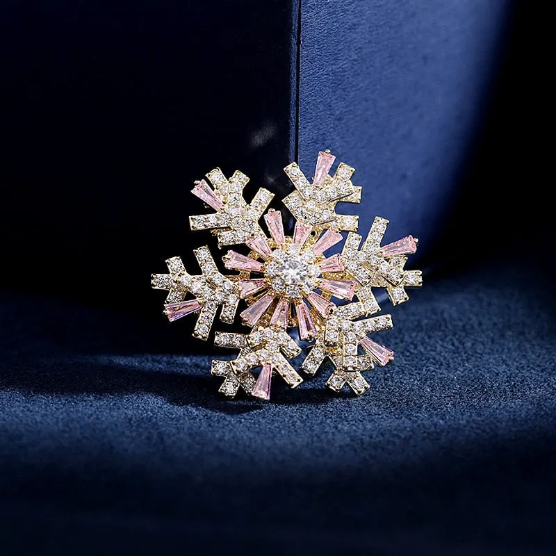 Luxury Copper MicroInlaid Cubic Zirconia Rotatable Snowflake Brooch