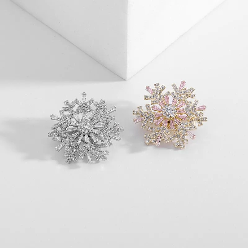Luxury Copper MicroInlaid Cubic Zirconia Rotatable Snowflake Brooch