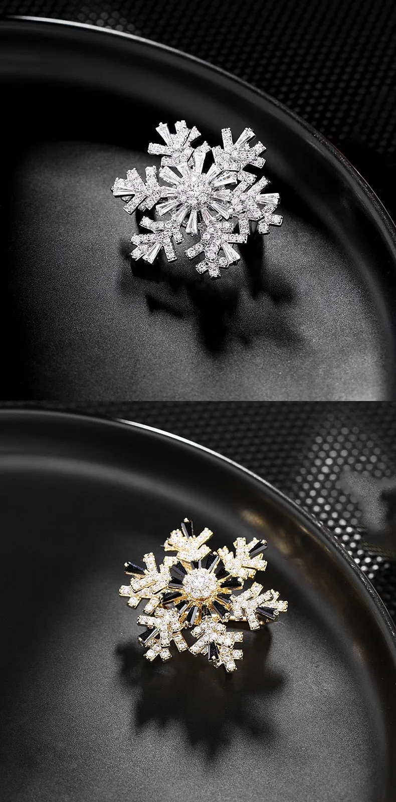 Luxury Copper MicroInlaid Cubic Zirconia Rotatable Snowflake Brooch