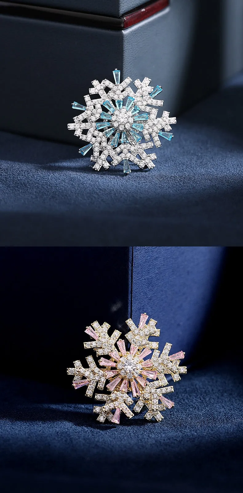 Luxury Copper MicroInlaid Cubic Zirconia Rotatable Snowflake Brooch