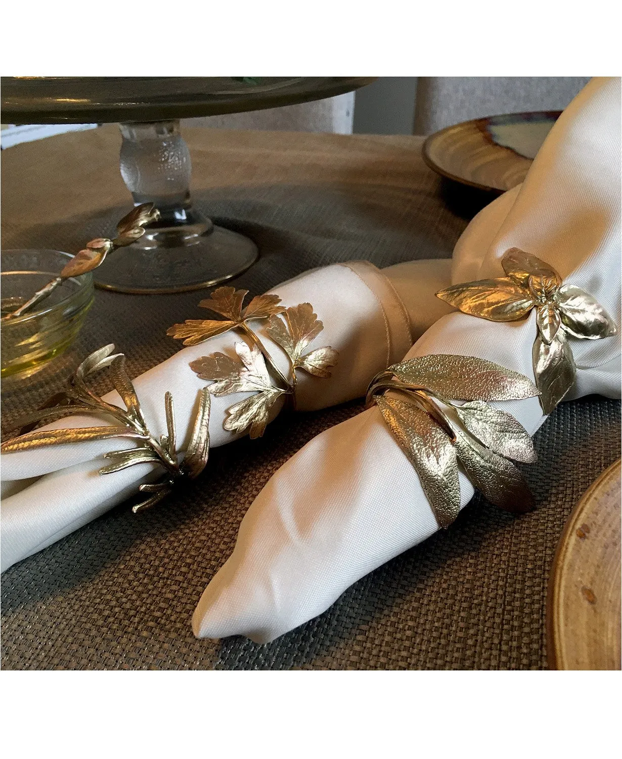 Michael Michaud Herb Assorted Napkin Rings Set for 8 from Silver Seasons
