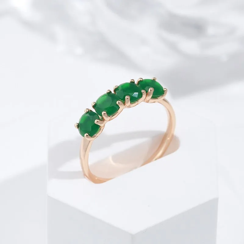 Minimalist Four Prong Round Green Zircon Ring For Women
