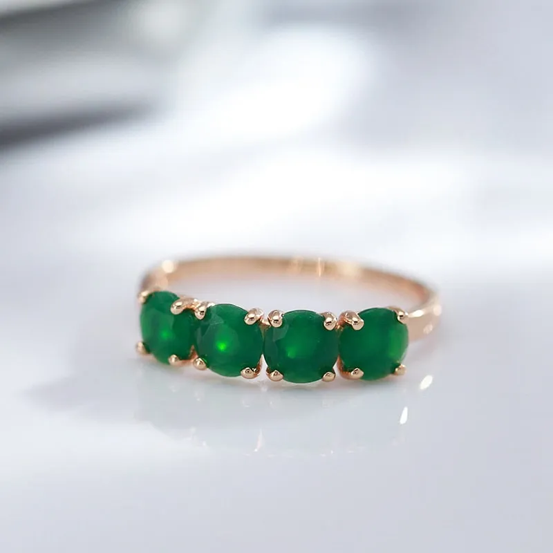 Minimalist Four Prong Round Green Zircon Ring For Women