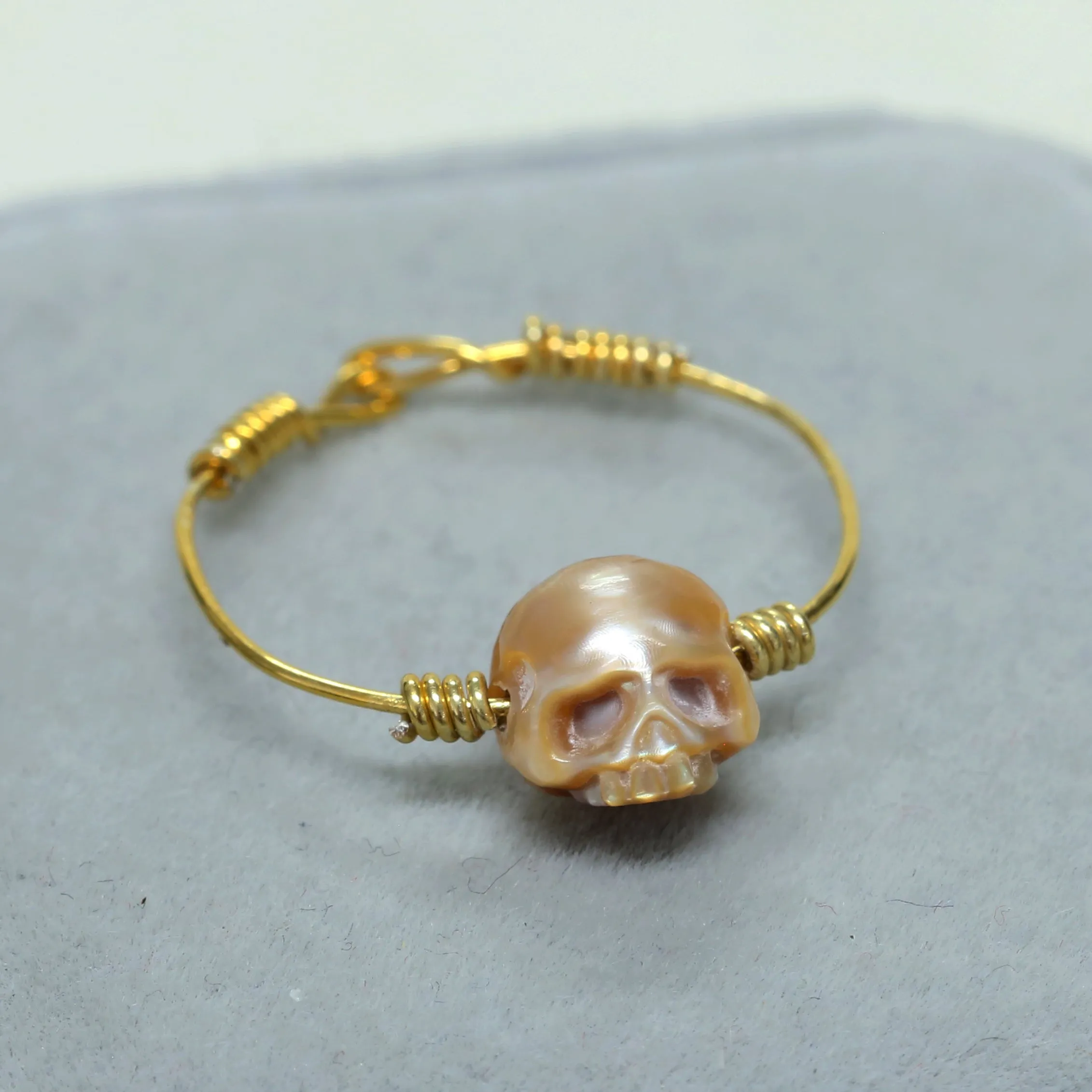 Minimalist Pearl Cranium Twisted Knot Ring