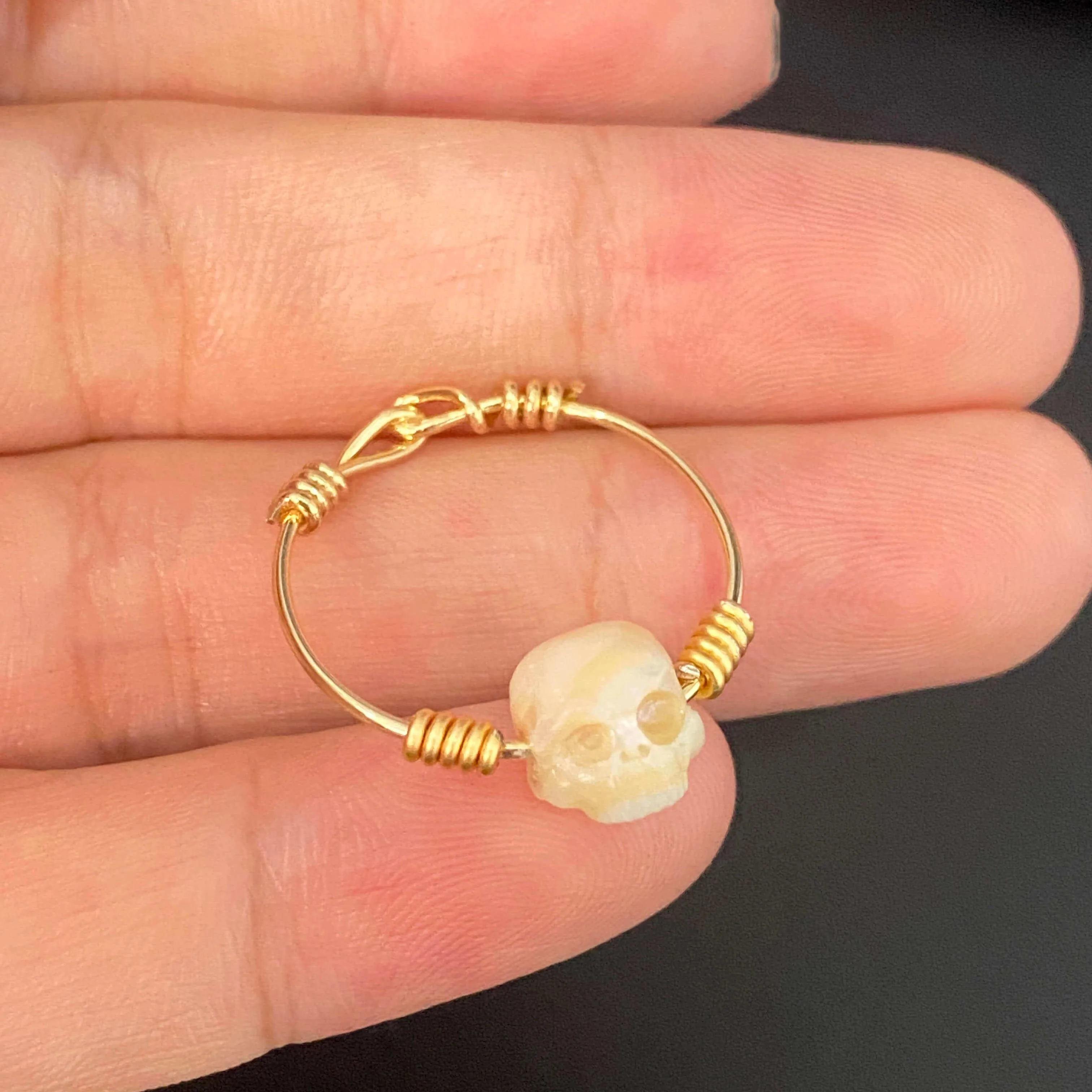 Minimalist Pearl Cranium Twisted Knot Ring