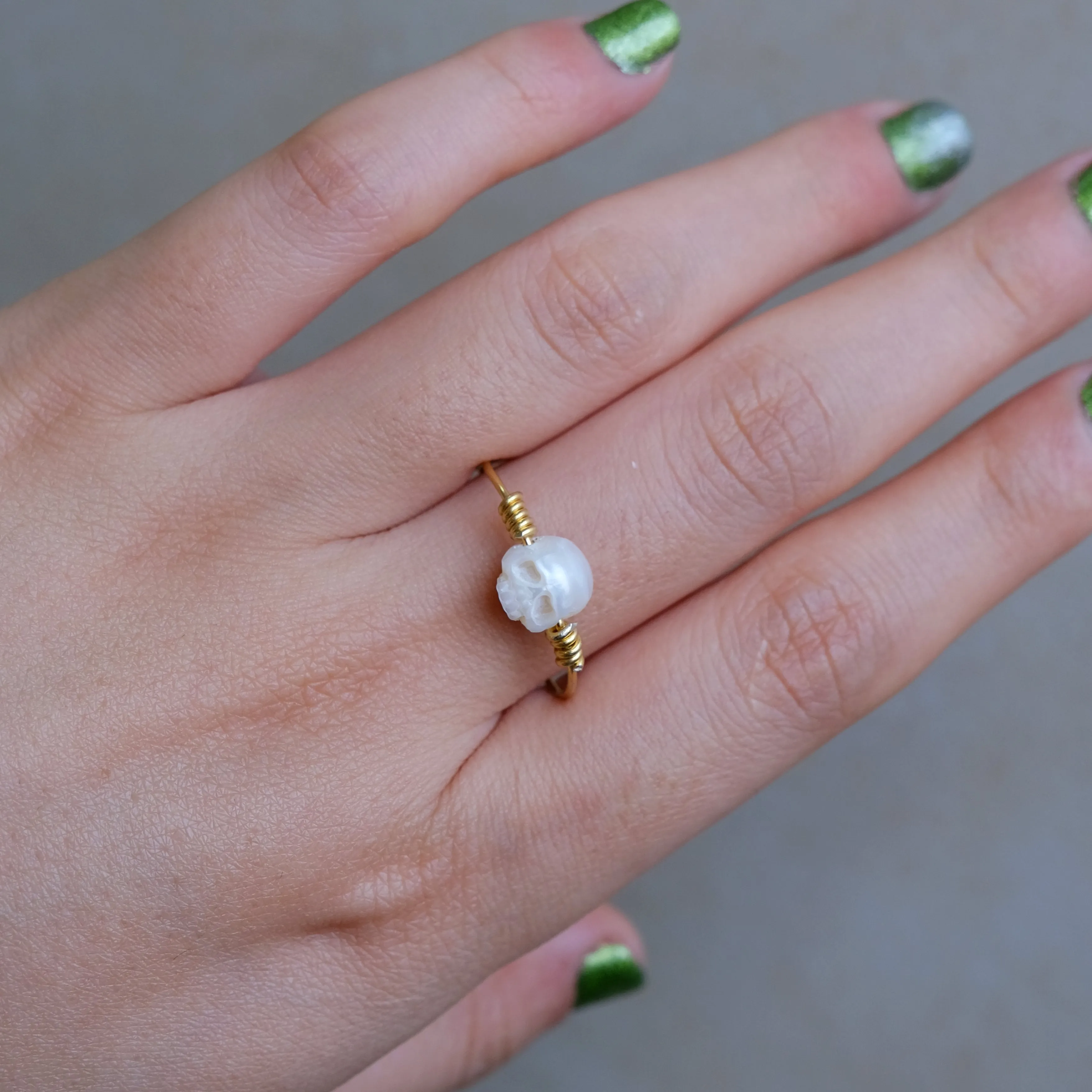 Minimalist Pearl Cranium Twisted Knot Ring