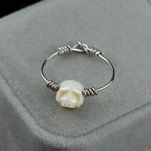 Minimalist Pearl Cranium Twisted Knot Ring