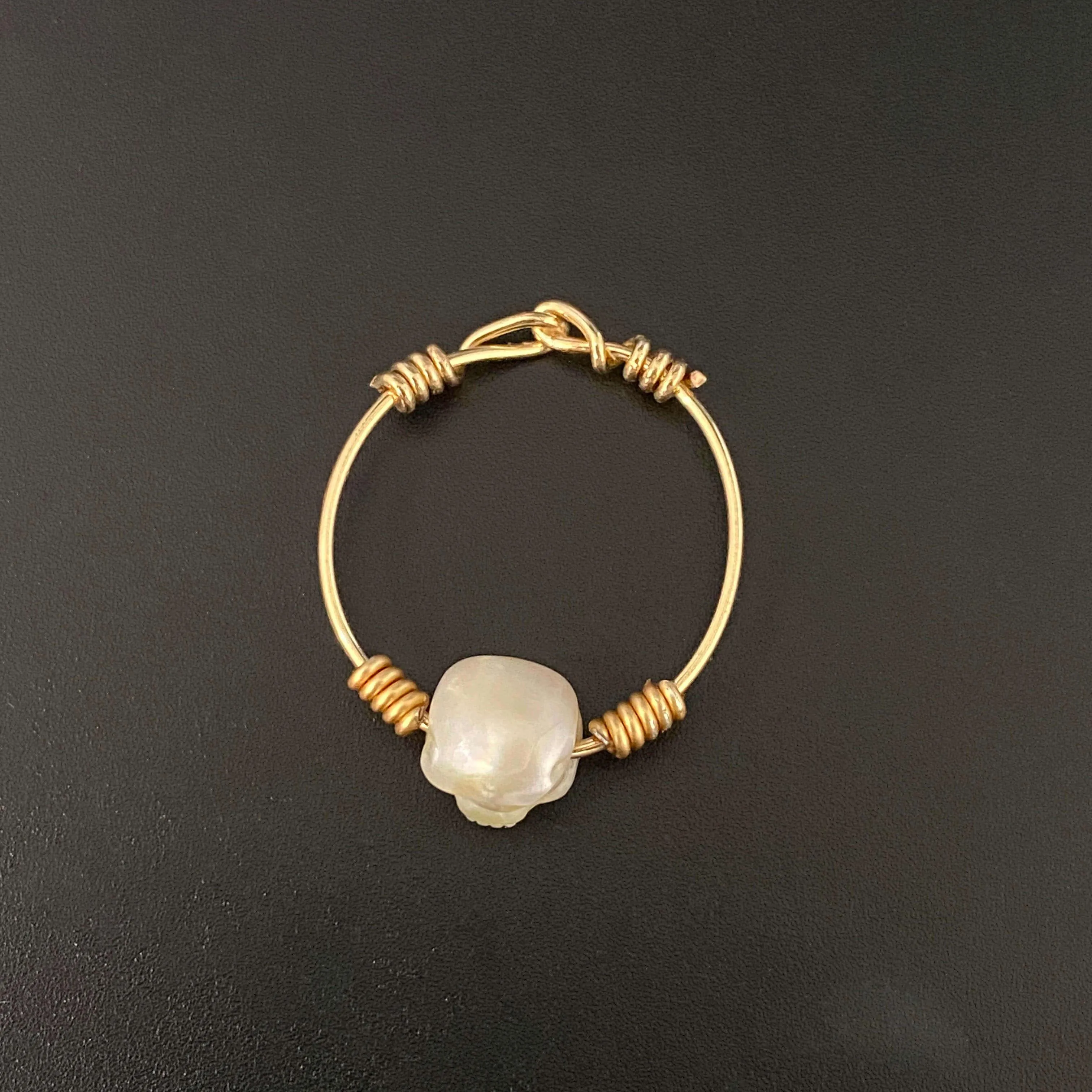 Minimalist Pearl Cranium Twisted Knot Ring