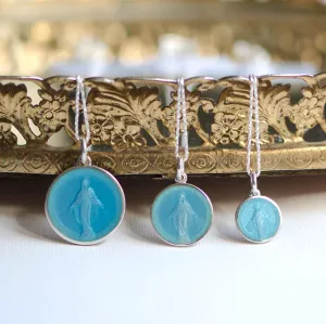 Miraculous Medal in Sterling Silver with Light Blue Enamel (3 Sizes)