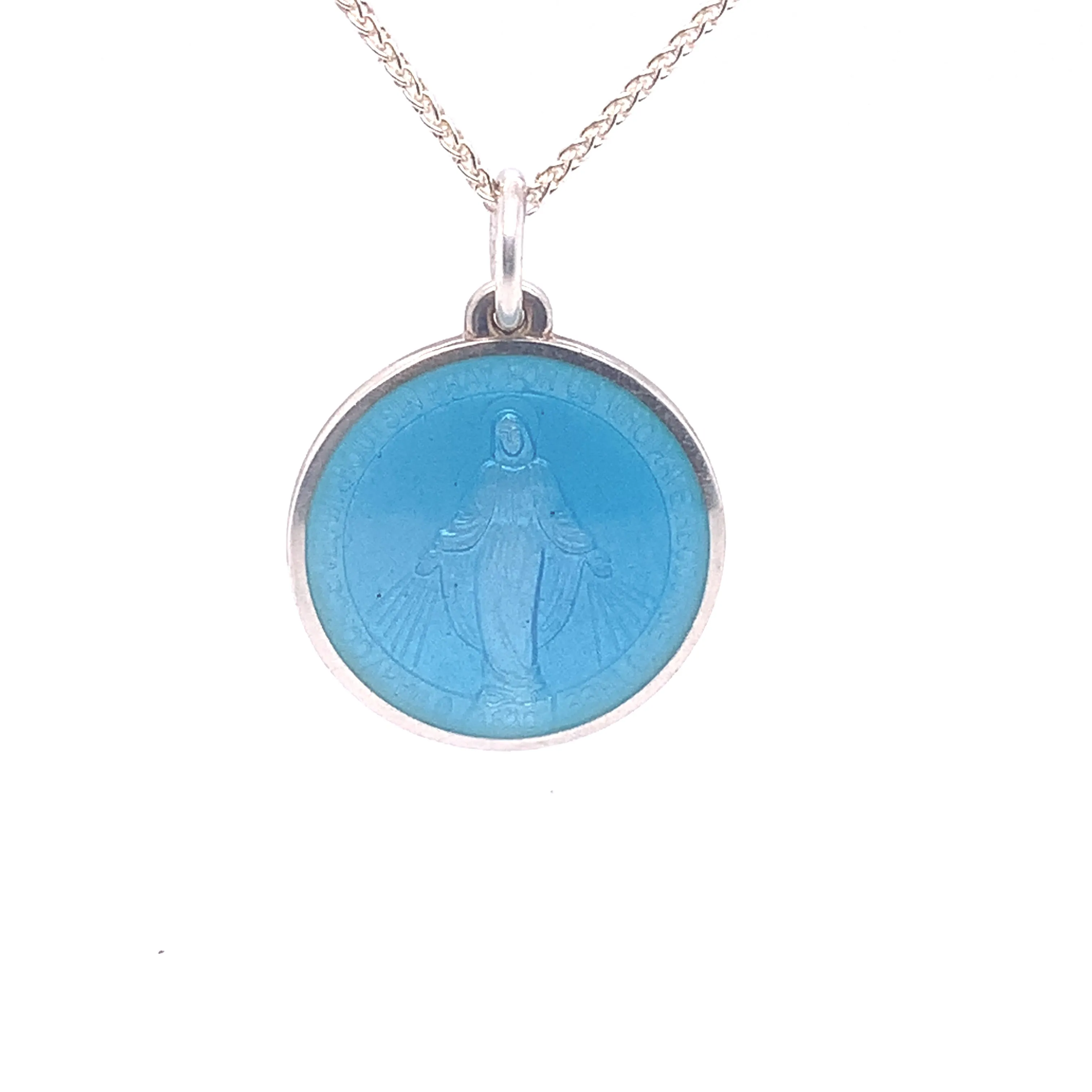 Miraculous Medal in Sterling Silver with Light Blue Enamel (3 Sizes)