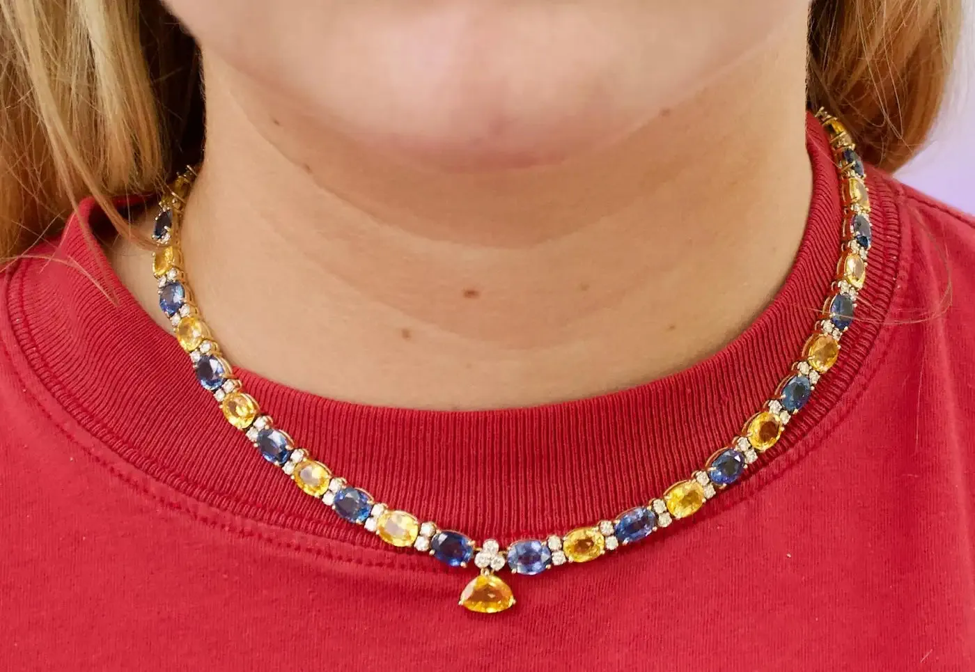 Multi Colored Sapphire and Diamond Necklace