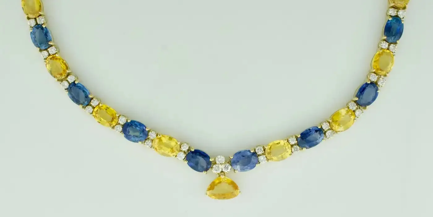 Multi Colored Sapphire and Diamond Necklace