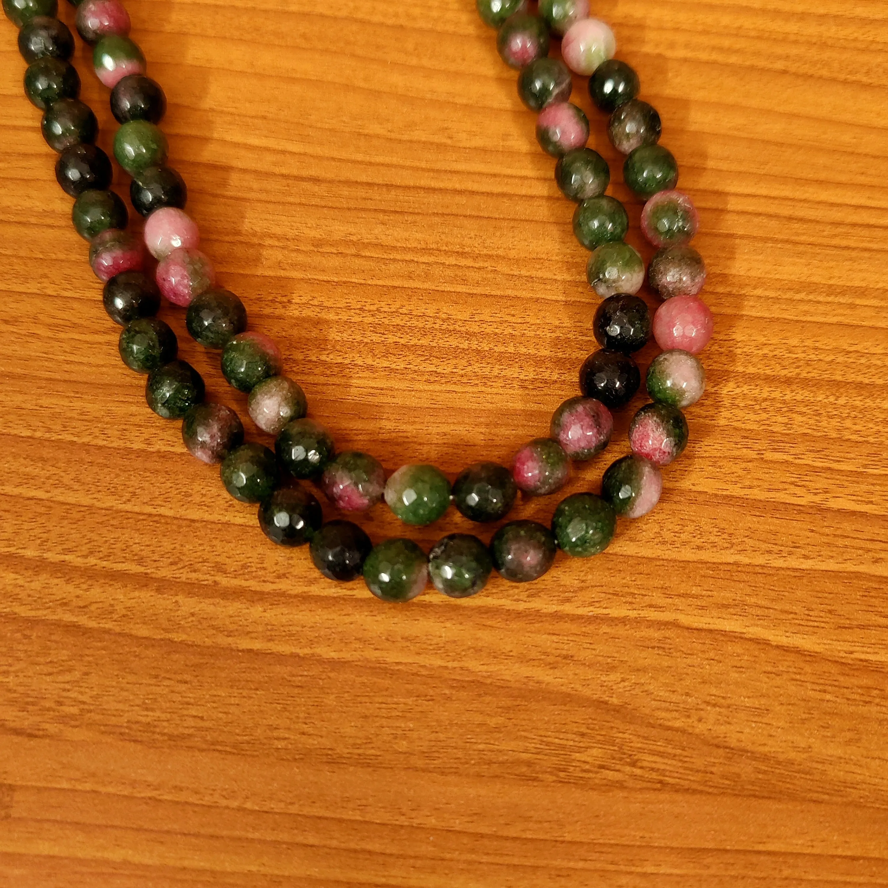MULTI COLOUR TOURMALINE 8MM 2 LAYERED NECKLACE