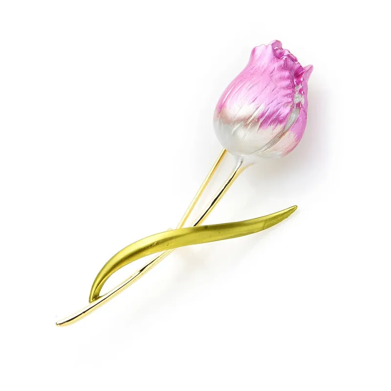 New Enamel Tulip Brooches For Women Classic Flower Weddings Office Party Brooch