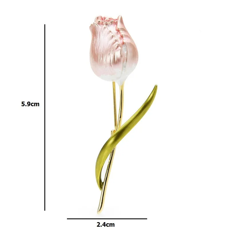 New Enamel Tulip Brooches For Women Classic Flower Weddings Office Party Brooch
